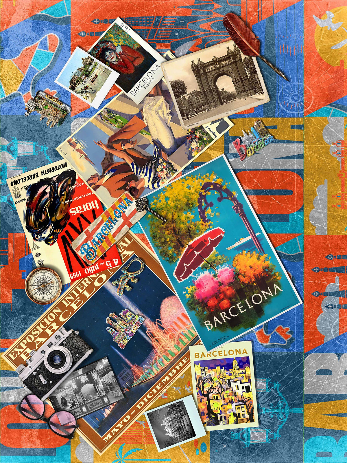 Around the World Vintage Style Fabric: Barcelona