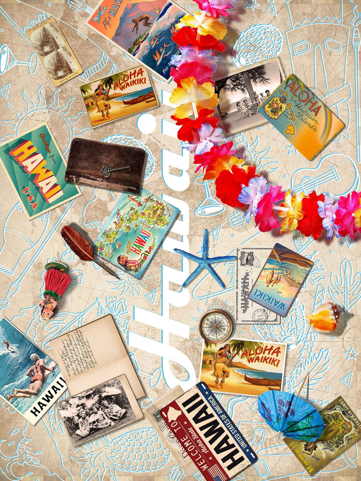 Around the World Vintage Style Fabric: Hawaii
