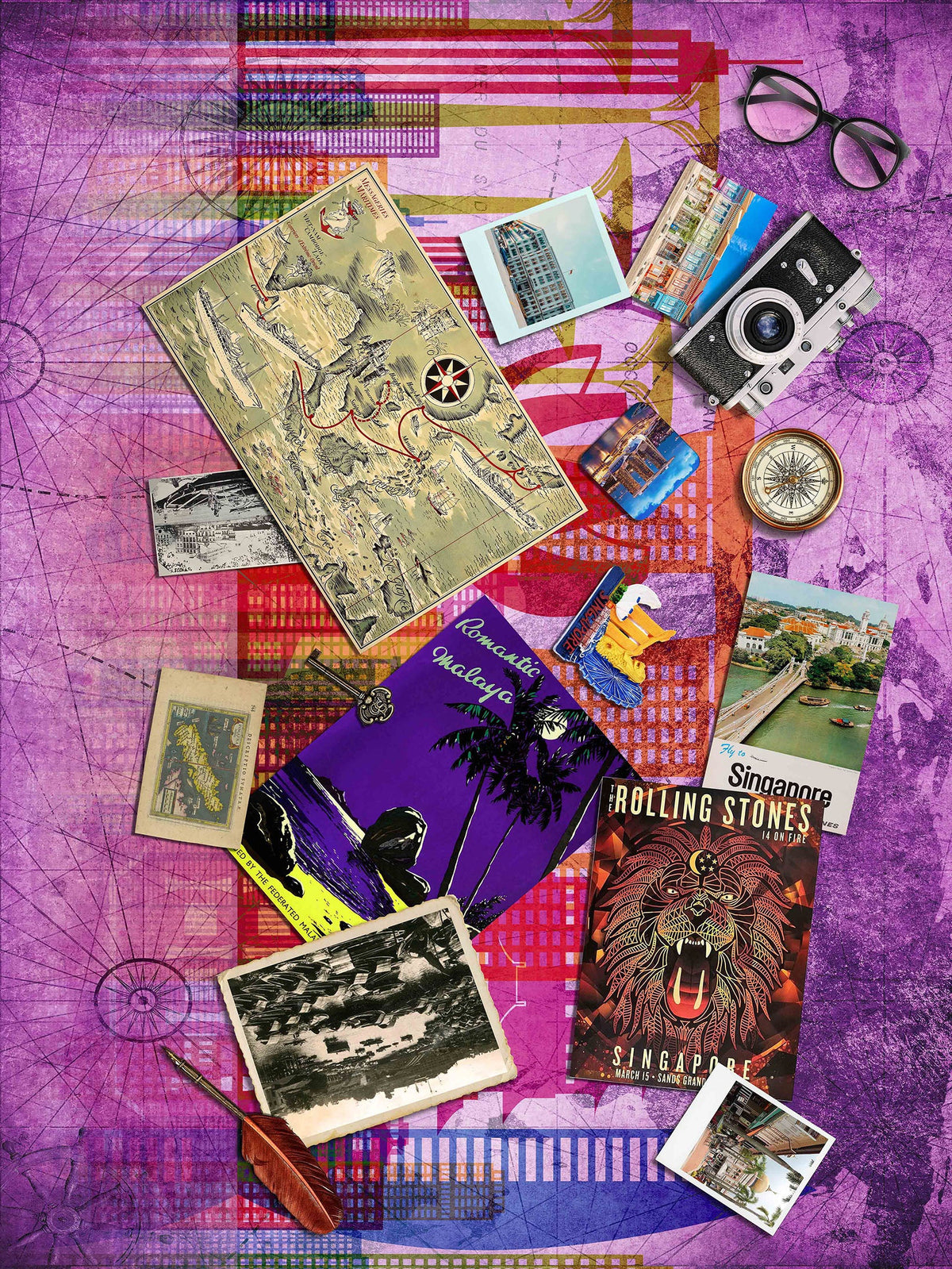 Around the World Vintage Style Fabric: Singapore