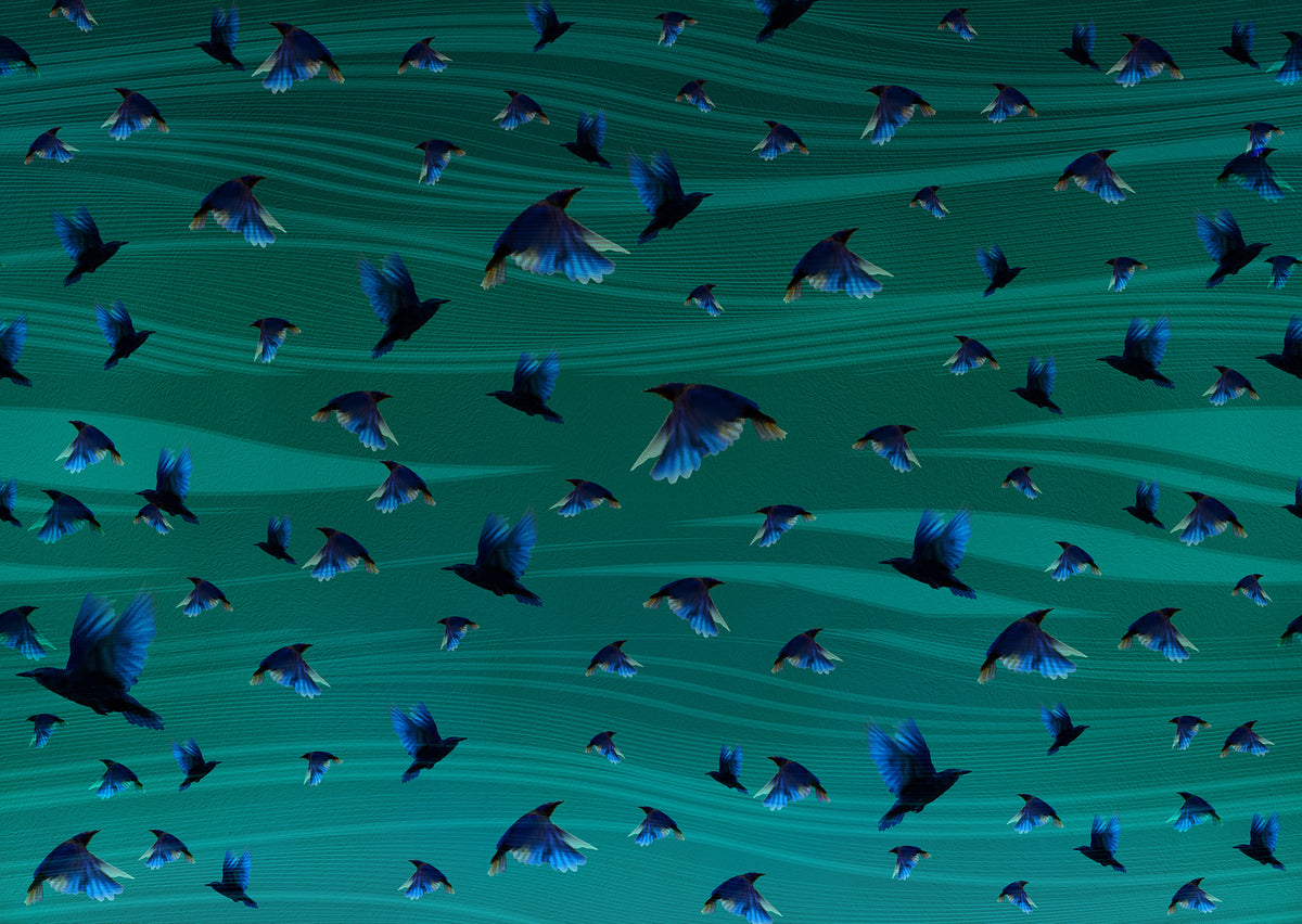 Birds in Flight Fabric: Aqua