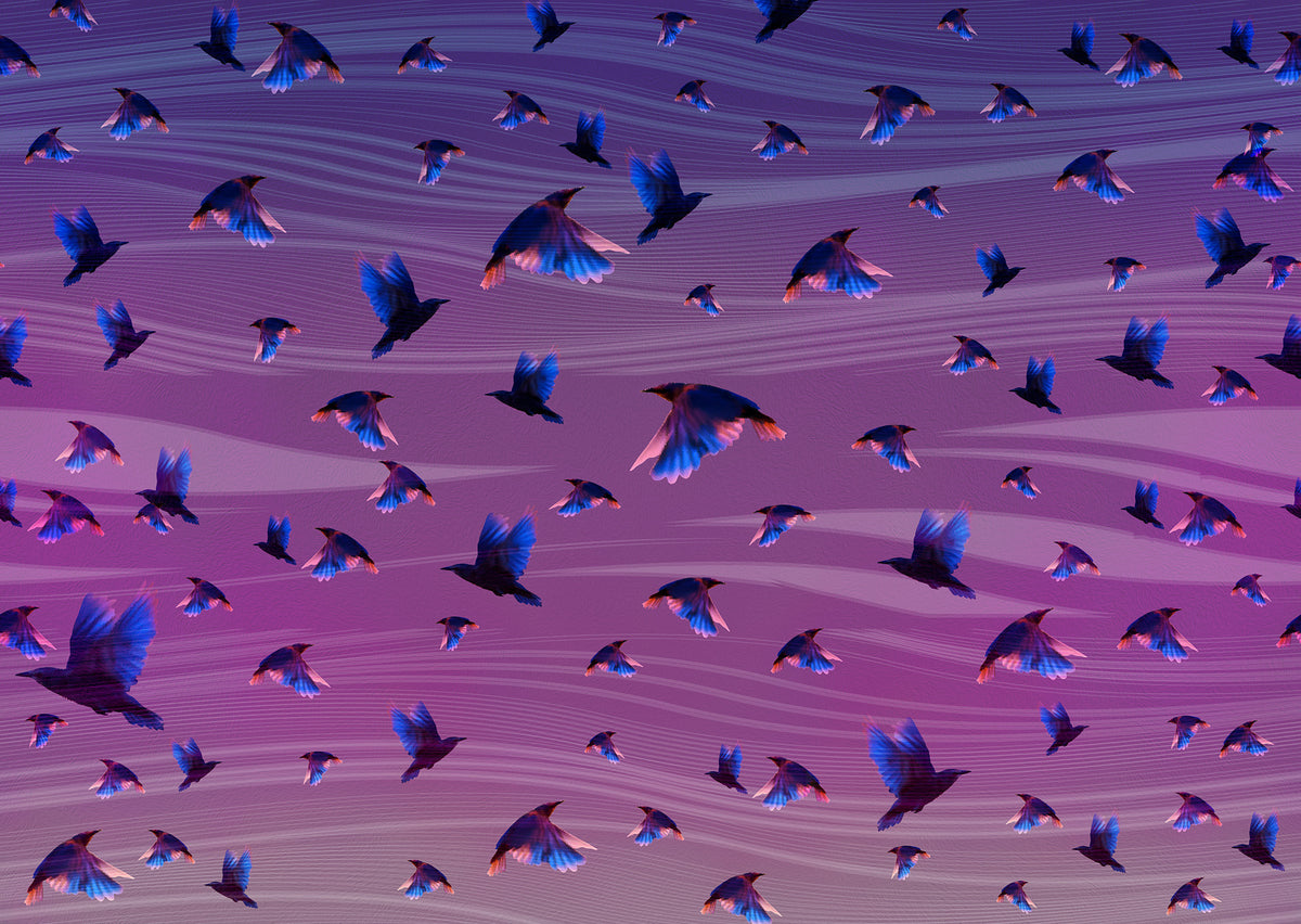 Birds in Flight Fabric: Purple