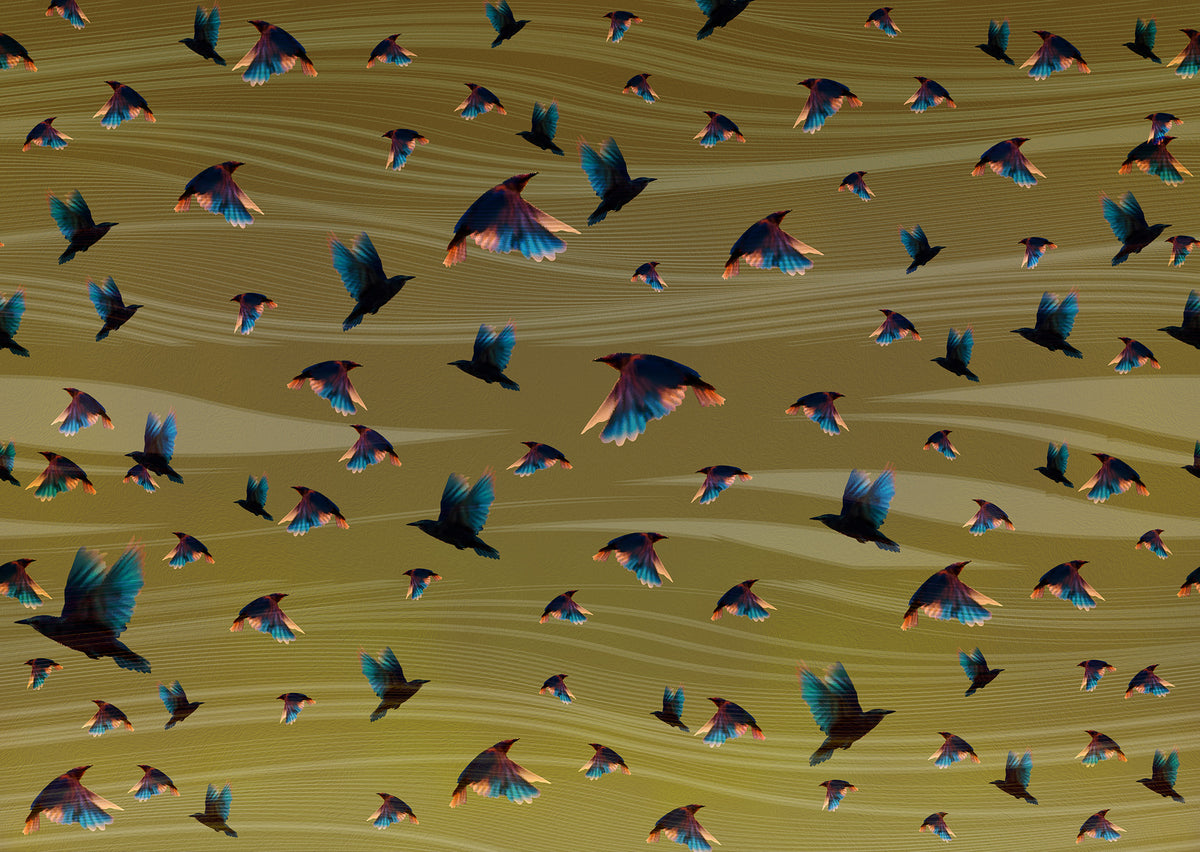 Birds in Flight Fabric: Mustard