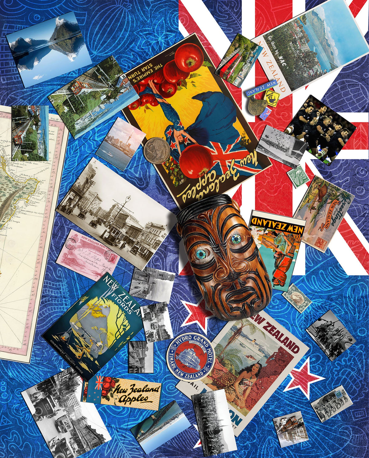 Around the World Vintage Style Fabric: New Zealand