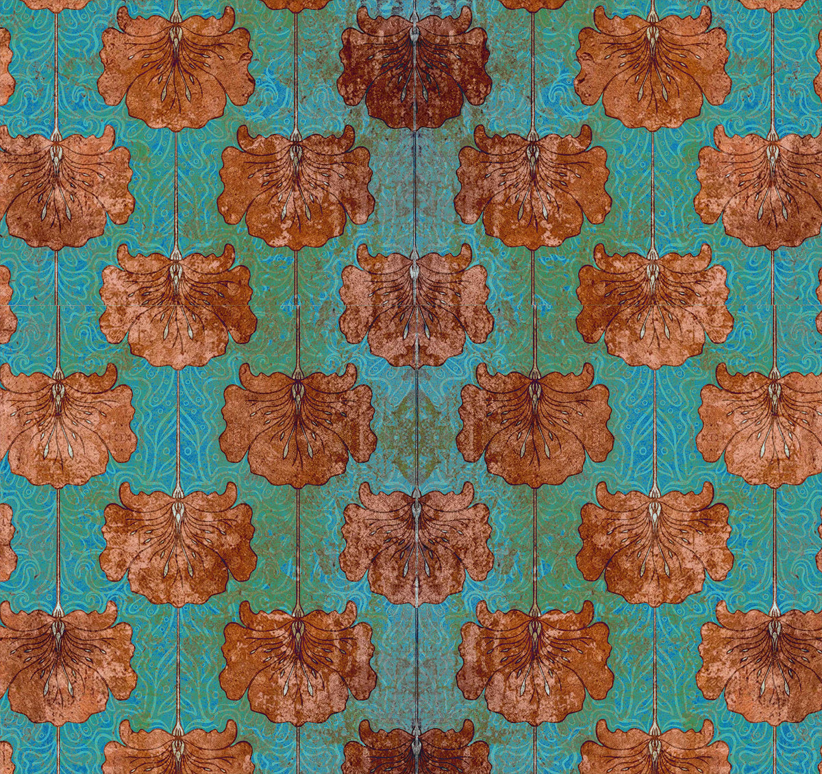 Nouveau Floral Teal Cinema Seat Fabric